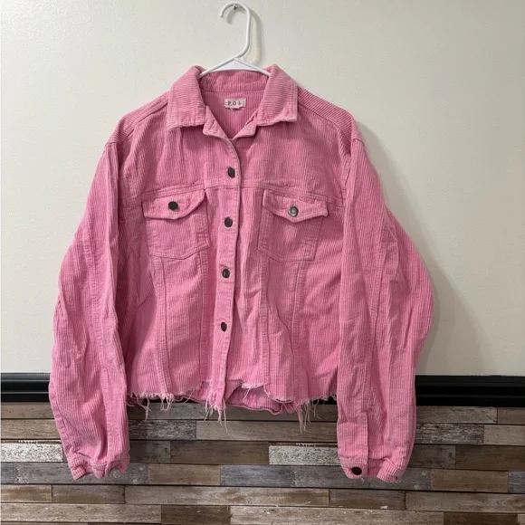 POL Vibrant Pink Distressed Corduroy Jacket Size Large - Picture 1 of 5